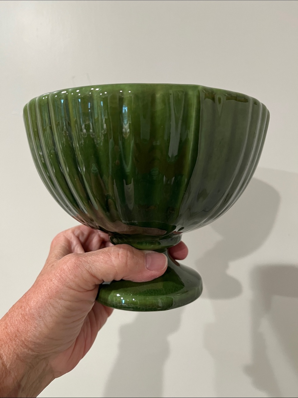 Green Glazed Ceramic Pedestal Bowl by